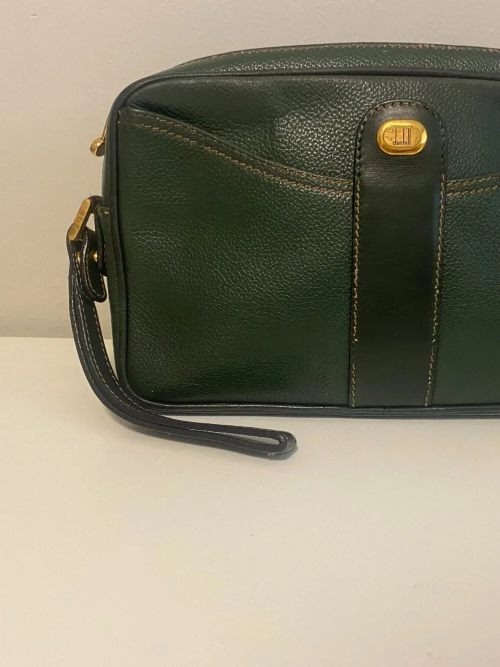 Dunhill Green Leather Clutch Bag Vintage Zip Top Organizer Travel Pouch/Wrislet - Picture 16 of 16